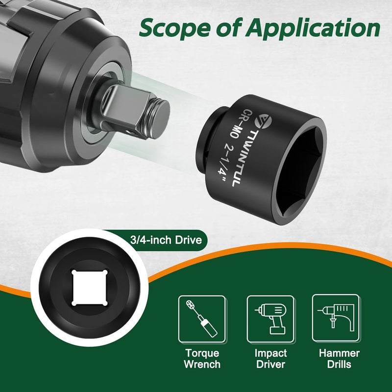 TIWINTUL 3/4 Inch Drive Impact Socket 2-1/4", Anti-Rounding 6-Point Design SAE Socket, Heat-Treated CR-MO, Black Phosphate Finish, Axle Nut Socket for Auto Repair, Easy Removal - Image 5